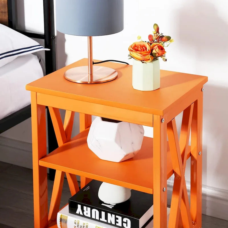 Table de chevet moderne avec étagères de rangement à 3 niveaux, lot de 2 tables de chevet