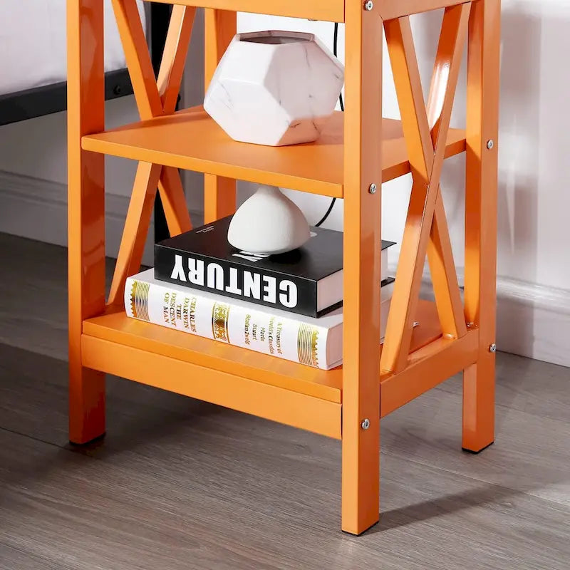 Table de chevet moderne avec étagères de rangement à 3 niveaux, lot de 2 tables de chevet