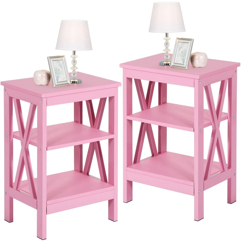 Table de chevet moderne avec étagères de rangement à 3 niveaux, lot de 2 tables de chevet