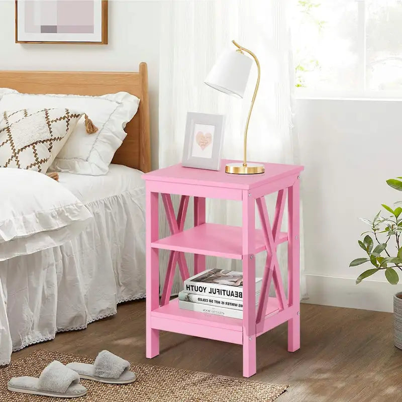 Table de chevet moderne avec étagères de rangement à 3 niveaux, lot de 2 tables de chevet