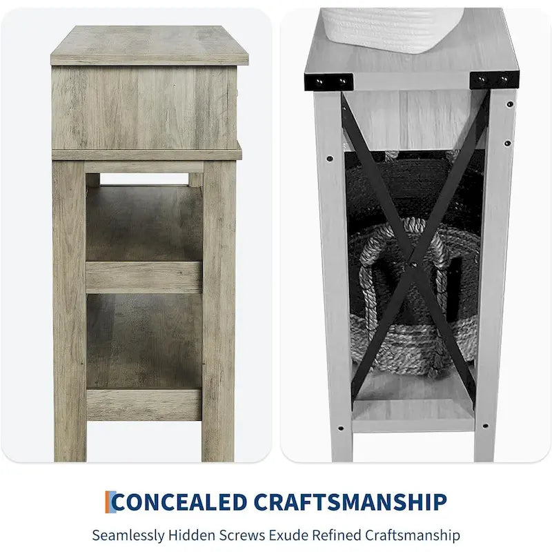 Table console de style maison de campagne, table d'entrée rustique avec 2 tiroirs et 2 étagères, table de canapé et bureau d'entrée en bois