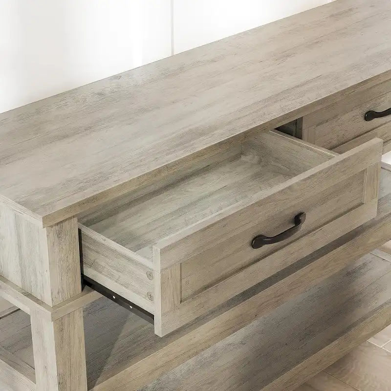 Table console de style maison de campagne, table d'entrée rustique avec 2 tiroirs et 2 étagères, table de canapé et bureau d'entrée en bois
