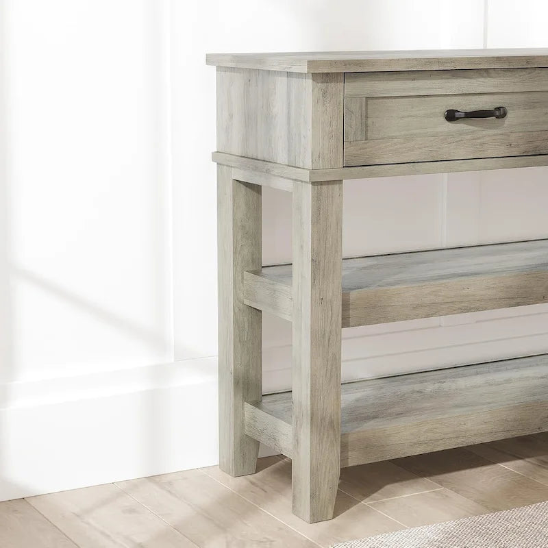 Table console de style maison de campagne, table d'entrée rustique avec 2 tiroirs et 2 étagères, table de canapé et bureau d'entrée en bois