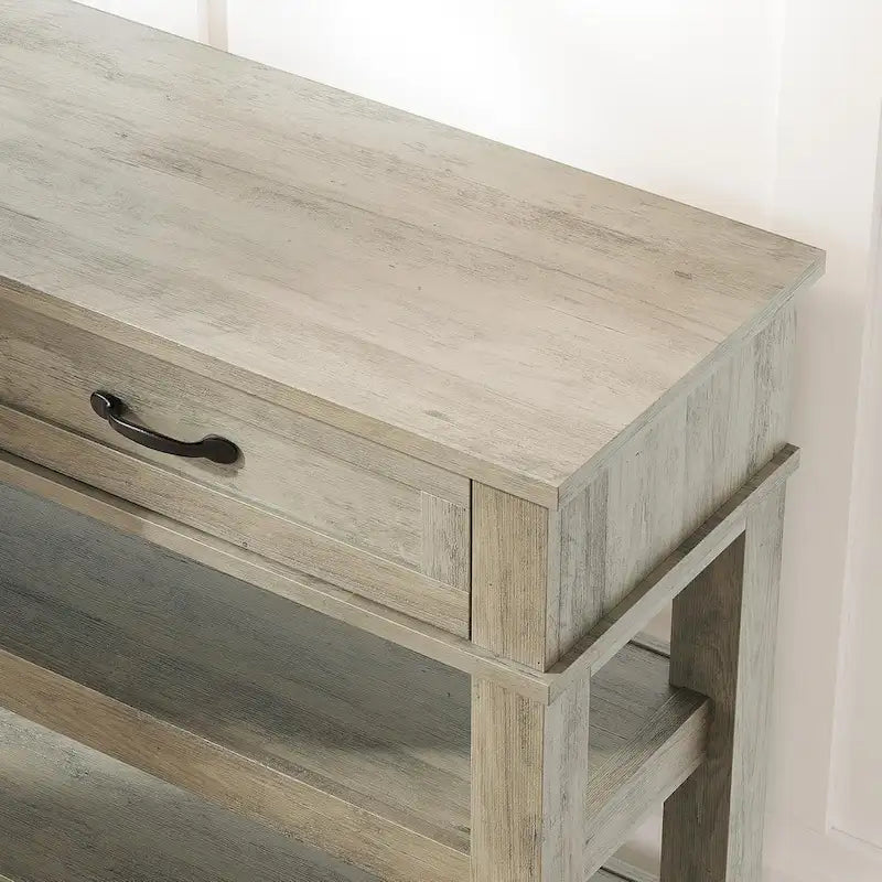 Table console de style maison de campagne, table d'entrée rustique avec 2 tiroirs et 2 étagères, table de canapé et bureau d'entrée en bois