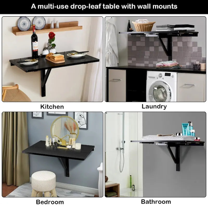 Wall-Mounted Drop-Leaf Table Floating Folding Desk Space Saver