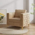 Khaki Modern 35.4 Upholstered Button Tufted Arm Chair with Metal Legs and Nailheads for Living Room