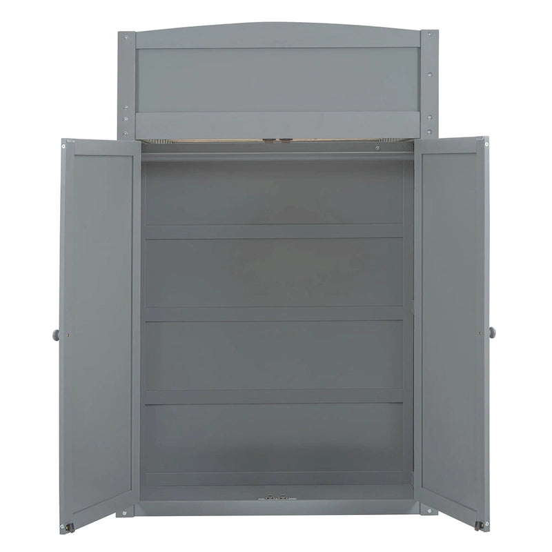 Gray Twin Size Solid Wood Loft Bed with Desk, Wardrobes, and Shelves