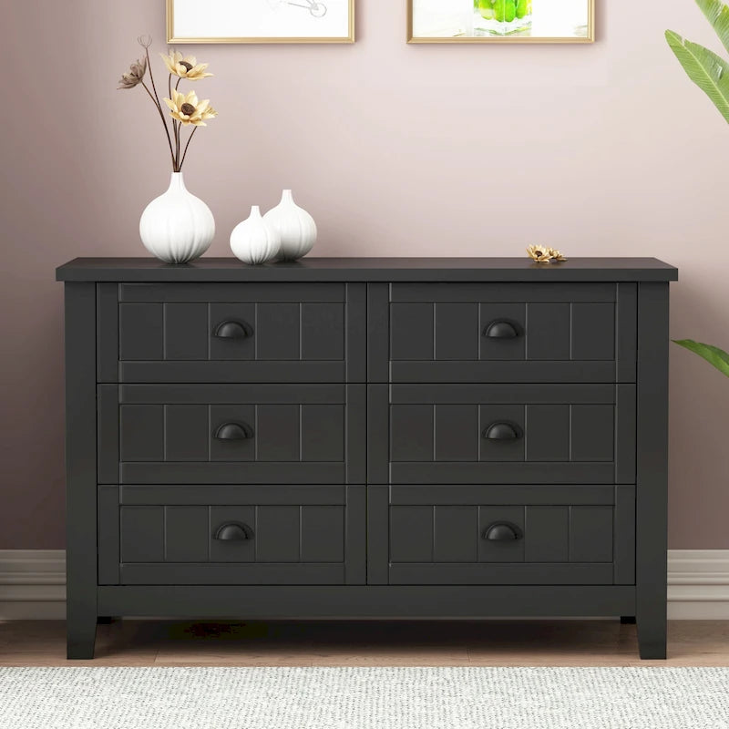 Antique Style 6-Drawer Double Dresser with Retro Shell Handle for Bedroom, Living Room