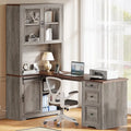Farmhouse Office Desk Corner Computer Desk with Hutch and Drawers