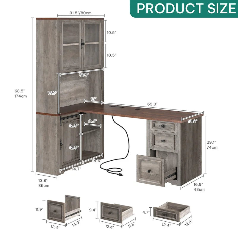 Farmhouse Office Desk Corner Computer Desk with Hutch and Drawers