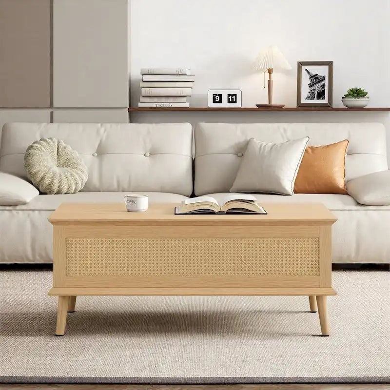 Rattan Lift-Top Coffee Table with Storage - 42 x 17