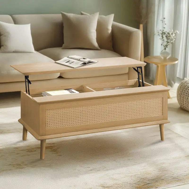 Rattan Lift-Top Coffee Table with Storage - 42 x 17