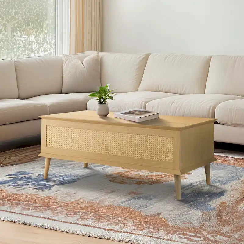 Rattan Lift-Top Coffee Table with Storage - 42 x 17