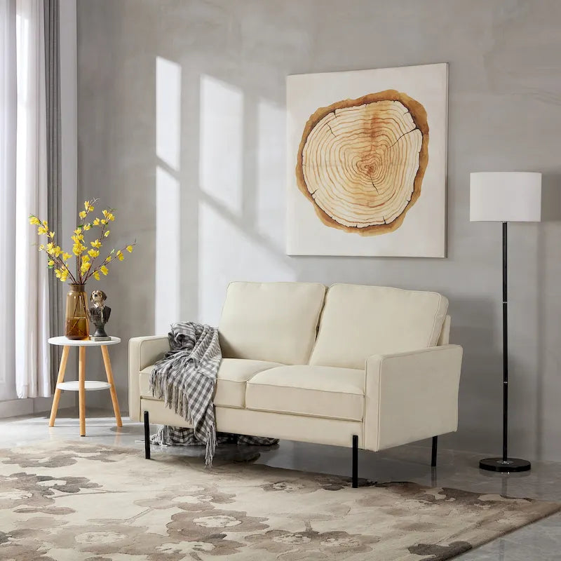 57W Modern Linen Loveseat, 2-Seater, Matte Black Metal Legs