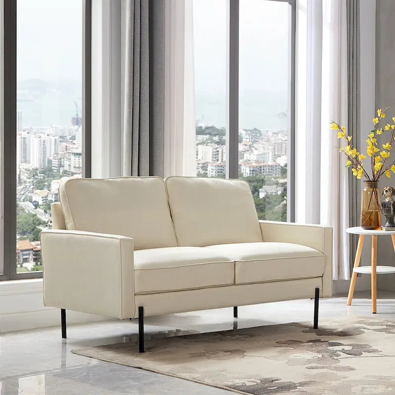57W Modern Linen Loveseat, 2-Seater, Matte Black Metal Legs