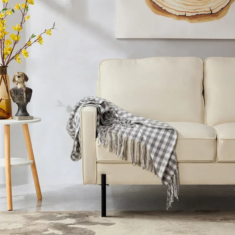 57W Modern Linen Loveseat, 2-Seater, Matte Black Metal Legs