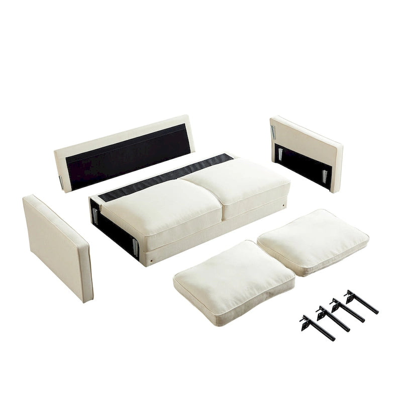 57W Modern Linen Loveseat, 2-Seater, Matte Black Metal Legs