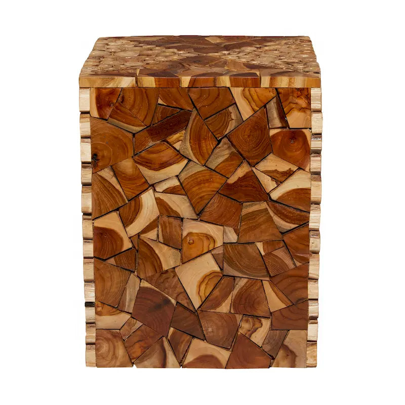 Teak Wood Handmade Square Block Accent Table with - Brown 14Wx14Lx18H