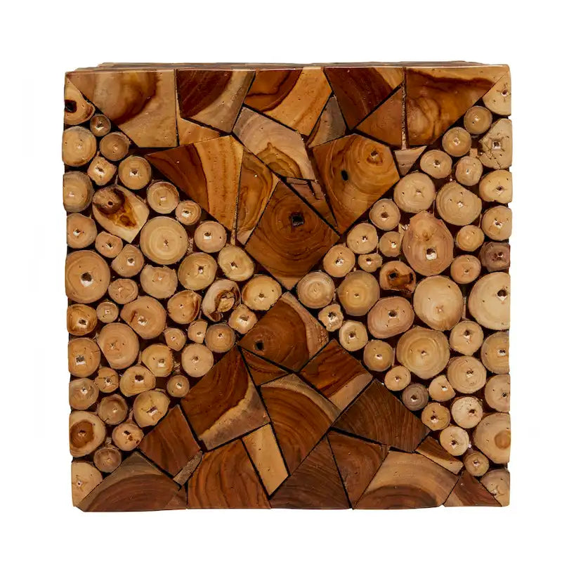 Teak Wood Handmade Square Block Accent Table with - Brown 14Wx14Lx18H