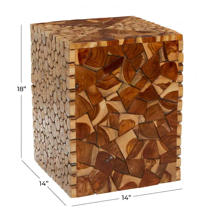 Teak Wood Handmade Square Block Accent Table with - Brown 14Wx14Lx18H