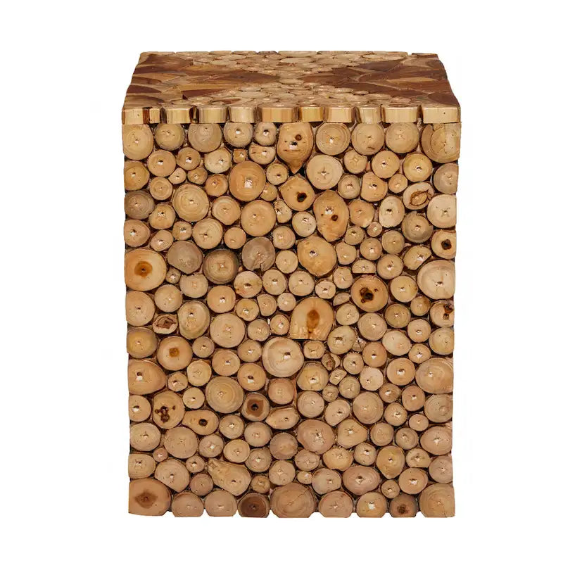 Teak Wood Handmade Square Block Accent Table with - Brown 14Wx14Lx18H