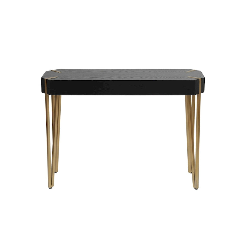 Black Wood and Gold Metal Console and Entry Table - 30.25 H x 42 W