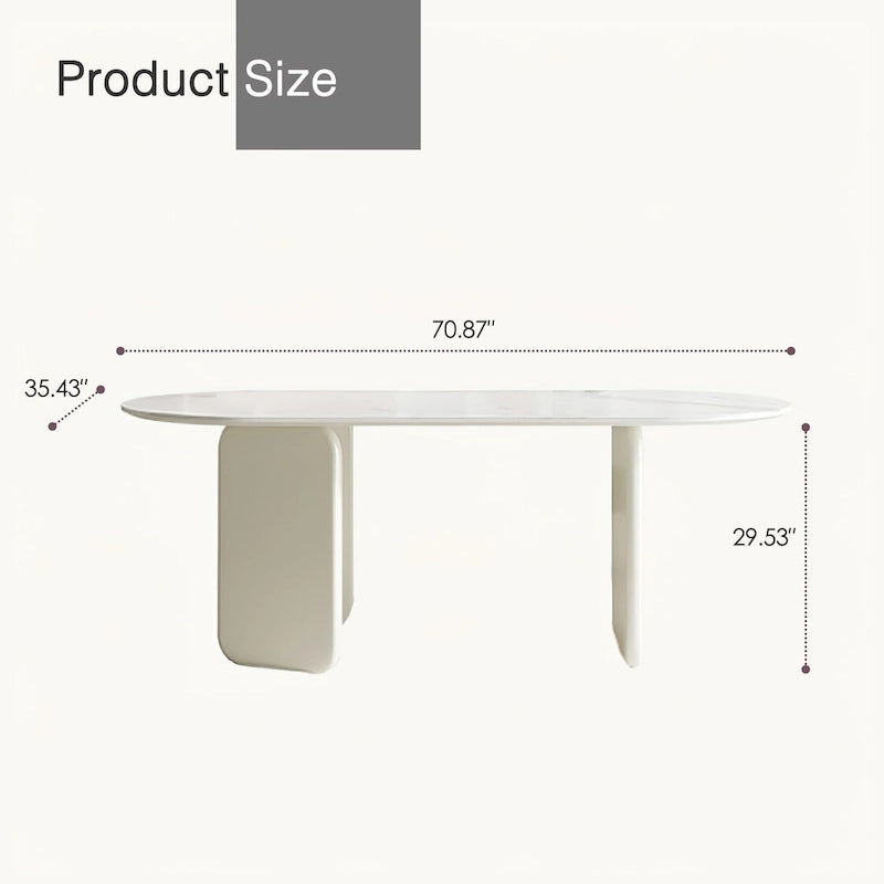 Modern Cream Faux Marble Oval Dining Table with Unique 3-Leg Base