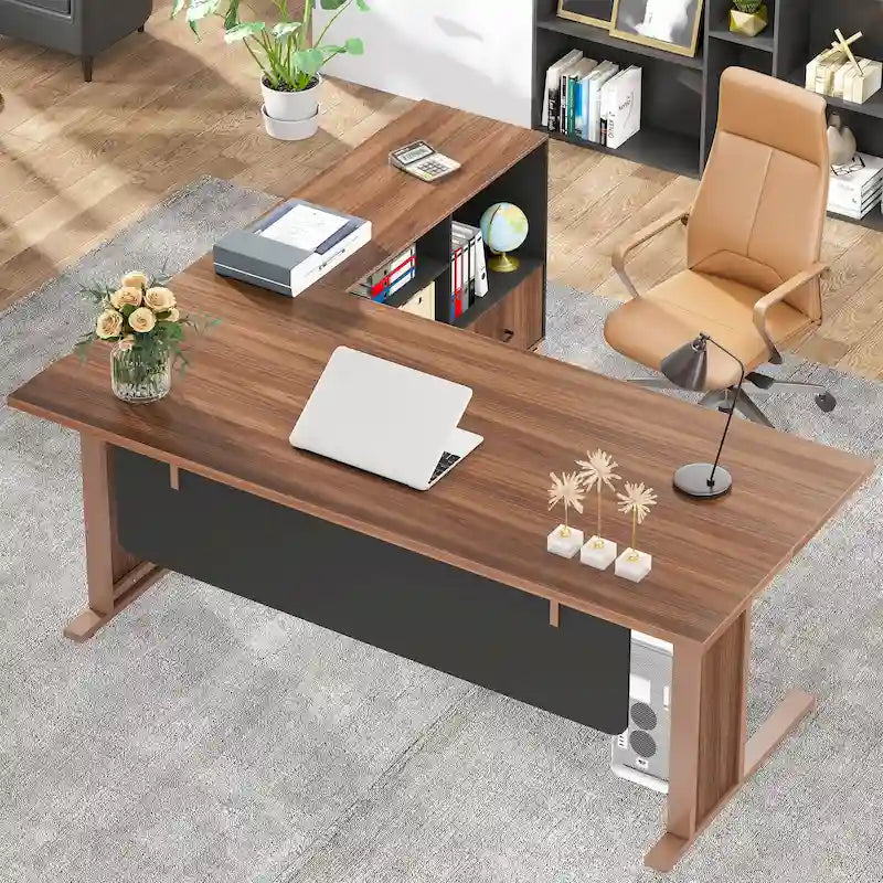 63 Large Executive Desk L Shaped Computer Desk with File Storage Cabinet