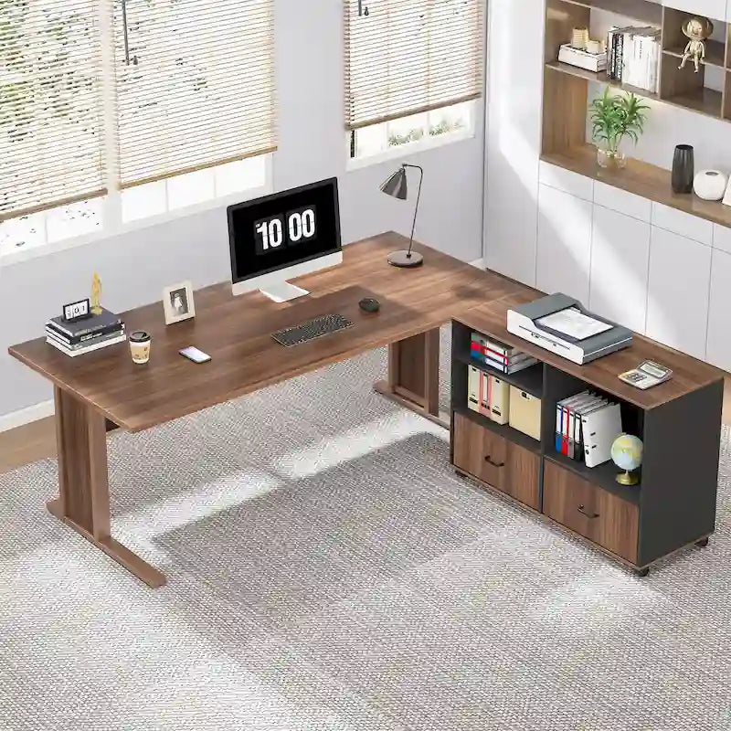 63 Large Executive Desk L Shaped Computer Desk with File Storage Cabinet