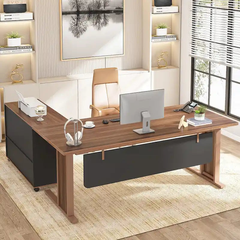 63 Large Executive Desk L Shaped Computer Desk with File Storage Cabinet