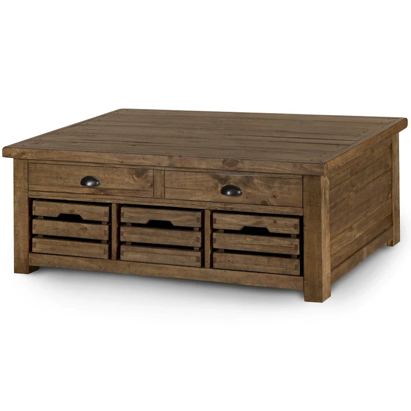 Table basse rustique couleur noix de muscade chaleureuse à plateau relevable avec roulettes