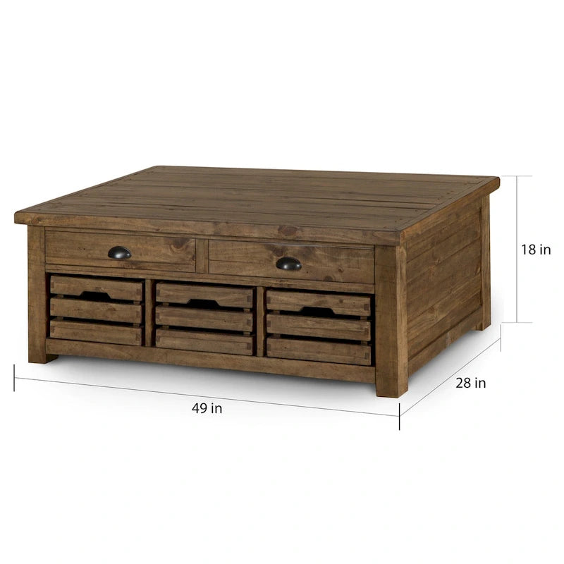 Table basse rustique couleur noix de muscade chaleureuse à plateau relevable avec roulettes