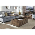 Table basse rustique couleur noix de muscade chaleureuse à plateau relevable avec roulettes