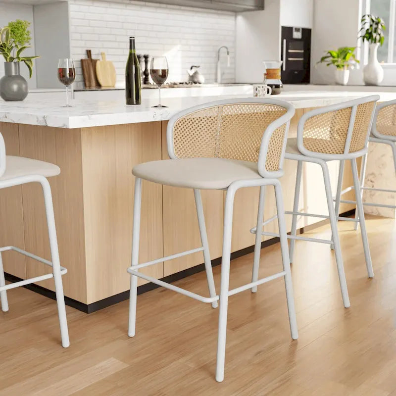 LeisureMod Ervilla Bar Stool with White Powder Coated Steel Frame Set of 2 - 37