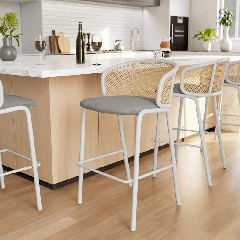 Bar Stool with White Powder Coated Steel Frame Set of 2 - 37