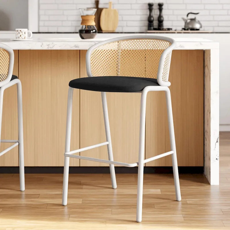 Barhocker mit weiß pulverbeschichtetem Stahlgestell, 2er-Set - 37