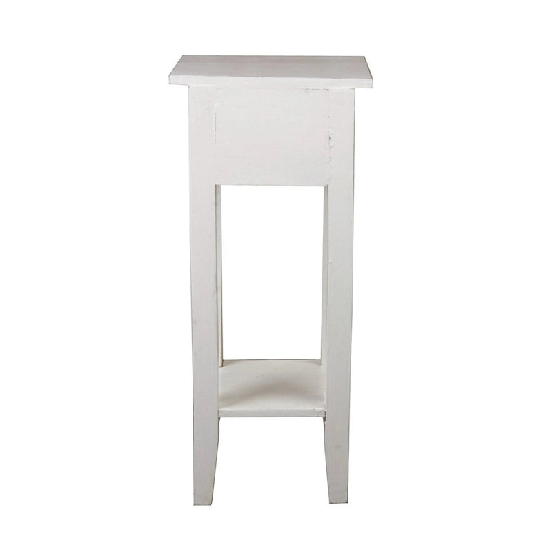 Table d’appoint étroite en bois massif patiné - 25.75 - blanc délavé