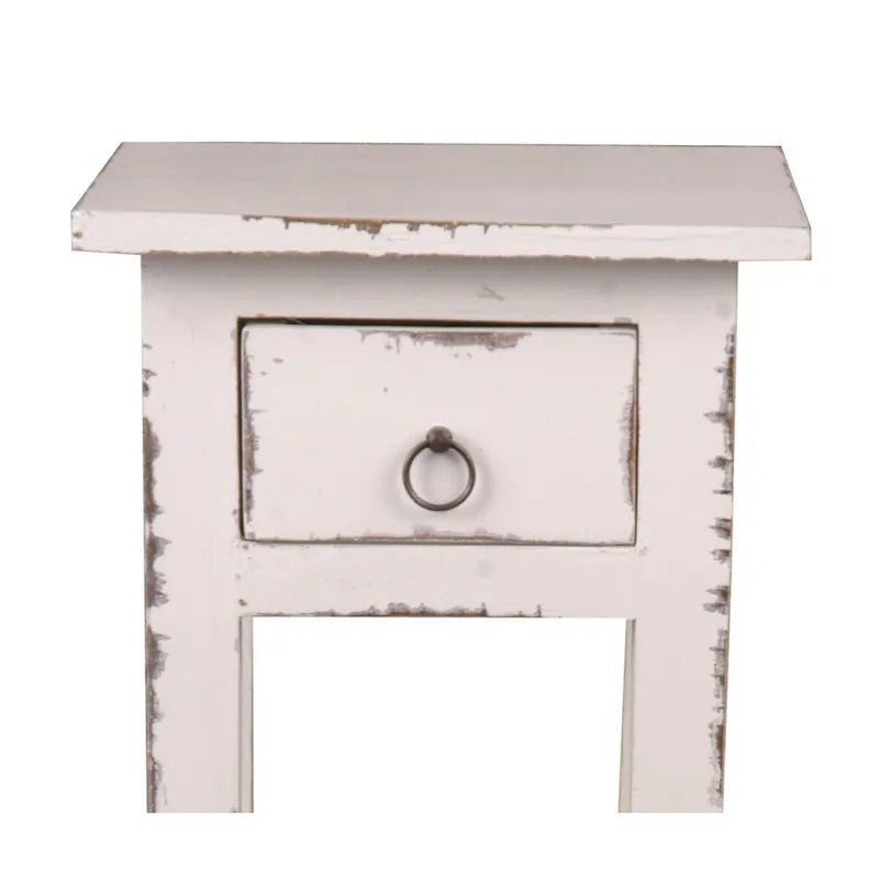 Table d’appoint étroite en bois massif patiné - 25.75 - blanc délavé