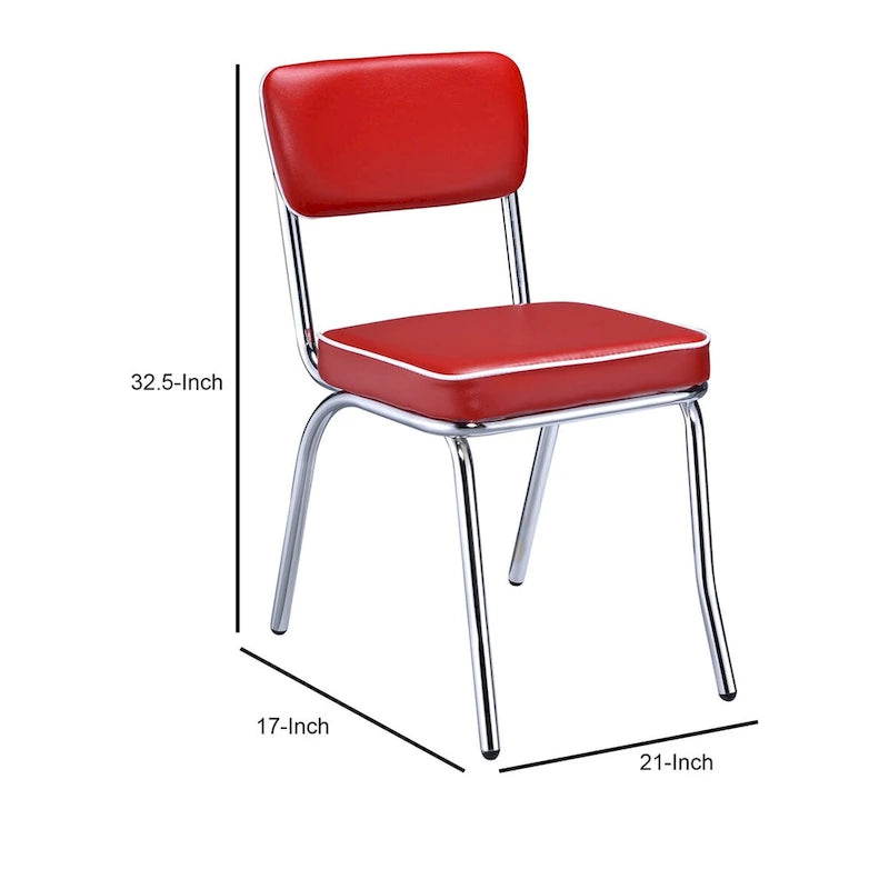 Chaise d’appoint de salle à manger rétro métallique rembourrée en cuir, lot de 2 - 32.5 H x 21 W x 17 L pouces