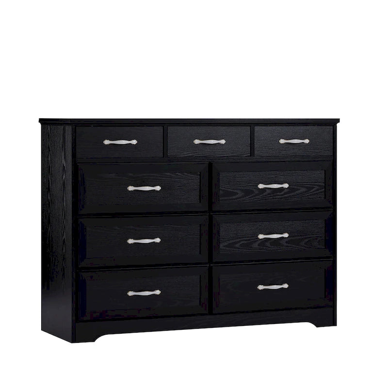 Bedroom Dresser, 9 Drawer Long Dresser with Antique Handles, Wood Chest of Drawers for Kids Room, Living Room, Entry and Hallway