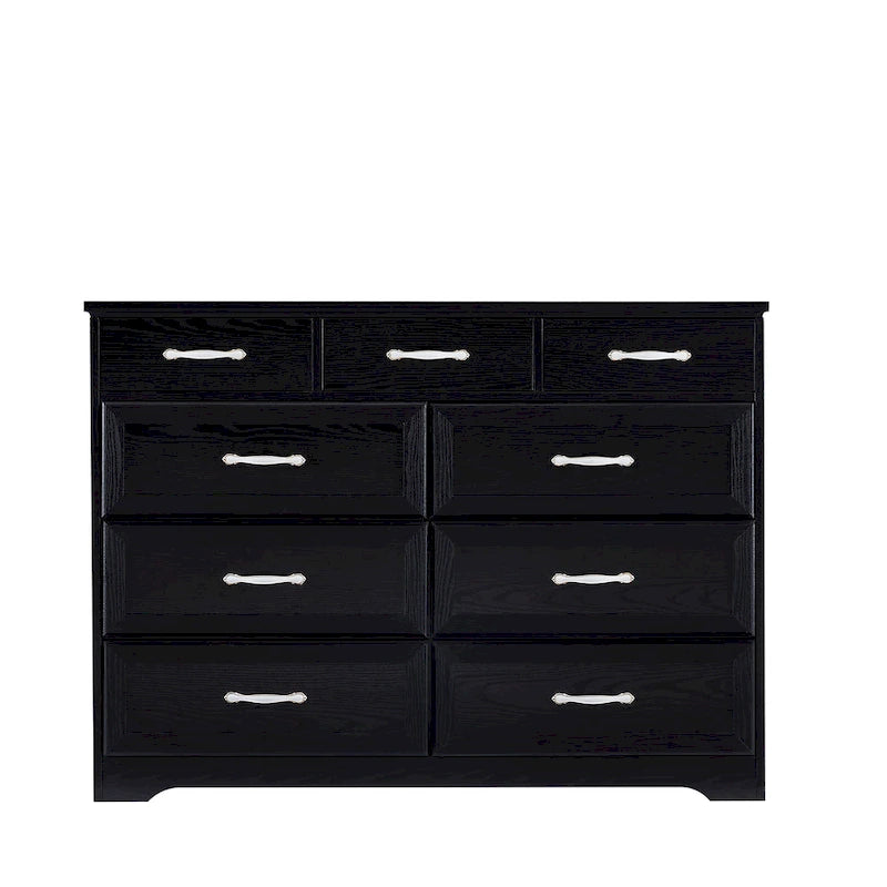 Bedroom Dresser, 9 Drawer Long Dresser with Antique Handles, Wood Chest of Drawers for Kids Room, Living Room, Entry and Hallway