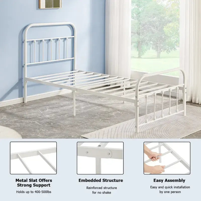 Metal Platform Bed Frame with Headboard and Footboard, No Box Spring Needed