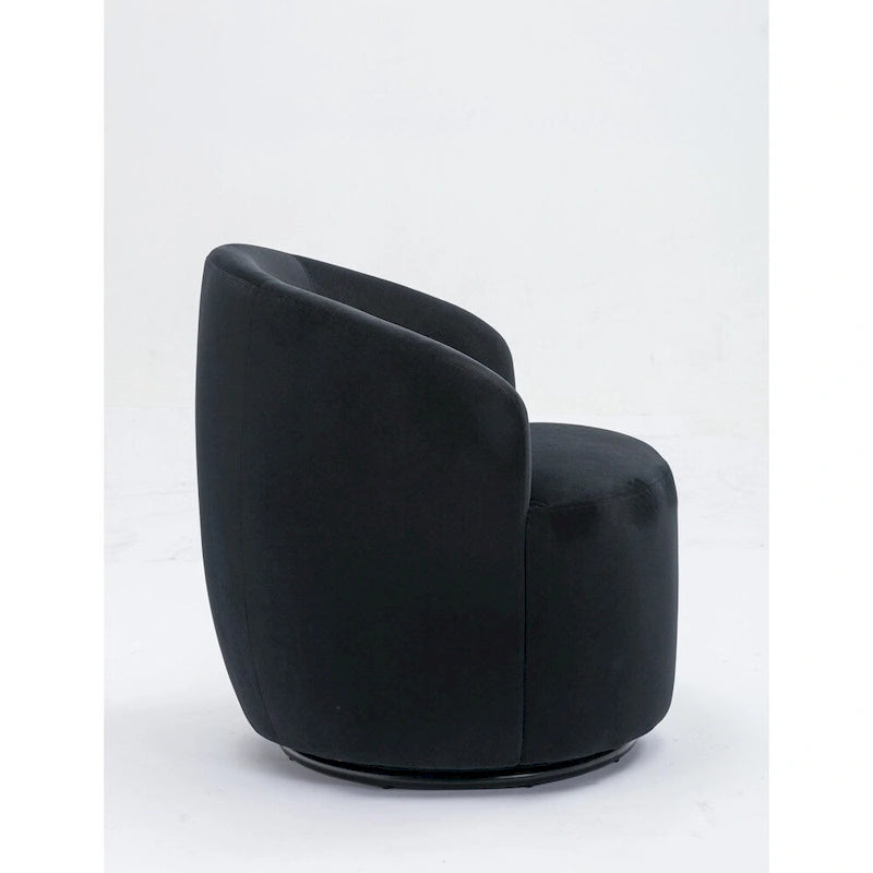 Drehbarer Sessel im Fassdesign aus Samtstoff mit schwarz pulverbeschichtetem Metallring