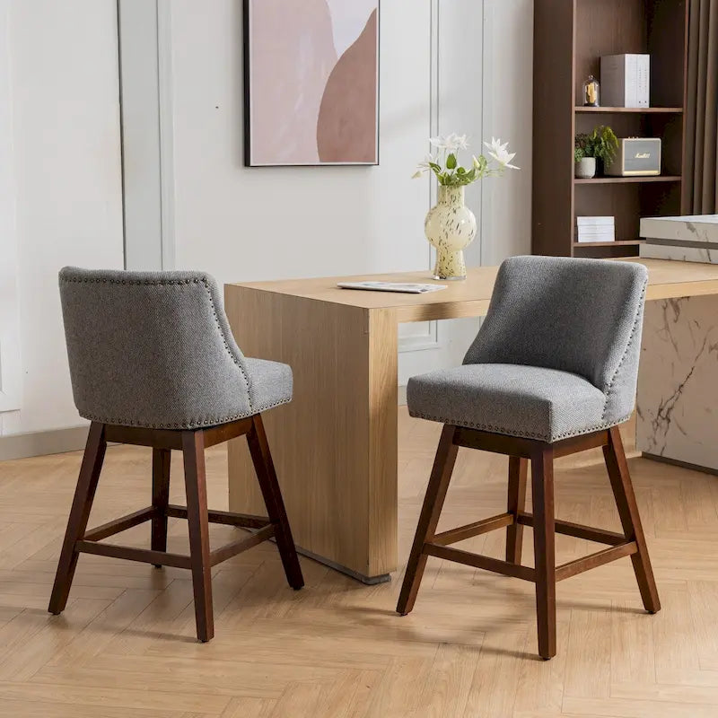 Counter Height Swivel Barstools, 26 H Seat Height Upholstered Bar Stools Set of 2, Fabric