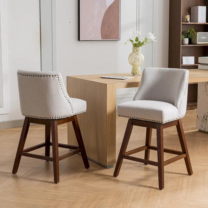 Counter Height Swivel Barstools, 26 H Seat Height Upholstered Bar Stools Set of 2, Fabric