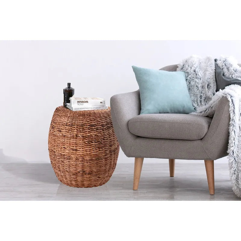 Wicker End Table, Heavy-Duty Wicker Side Table, Weather-Resistant Top, Versatile Table for Indoor & Outdoor
