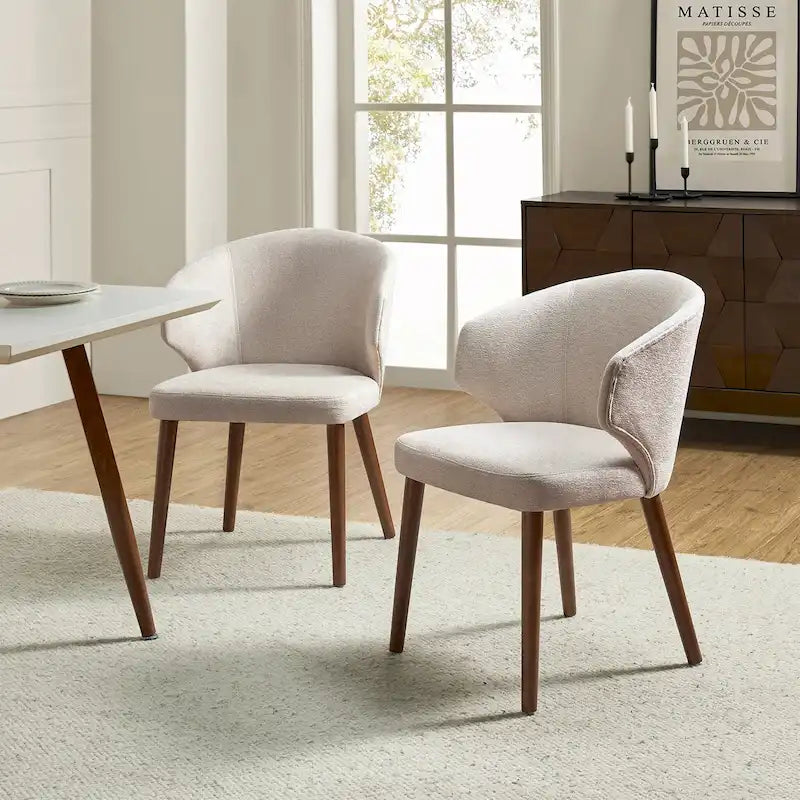 Mid-Century Modern Dining Chair with Wing Back Solid Wood Legs Set of 2
