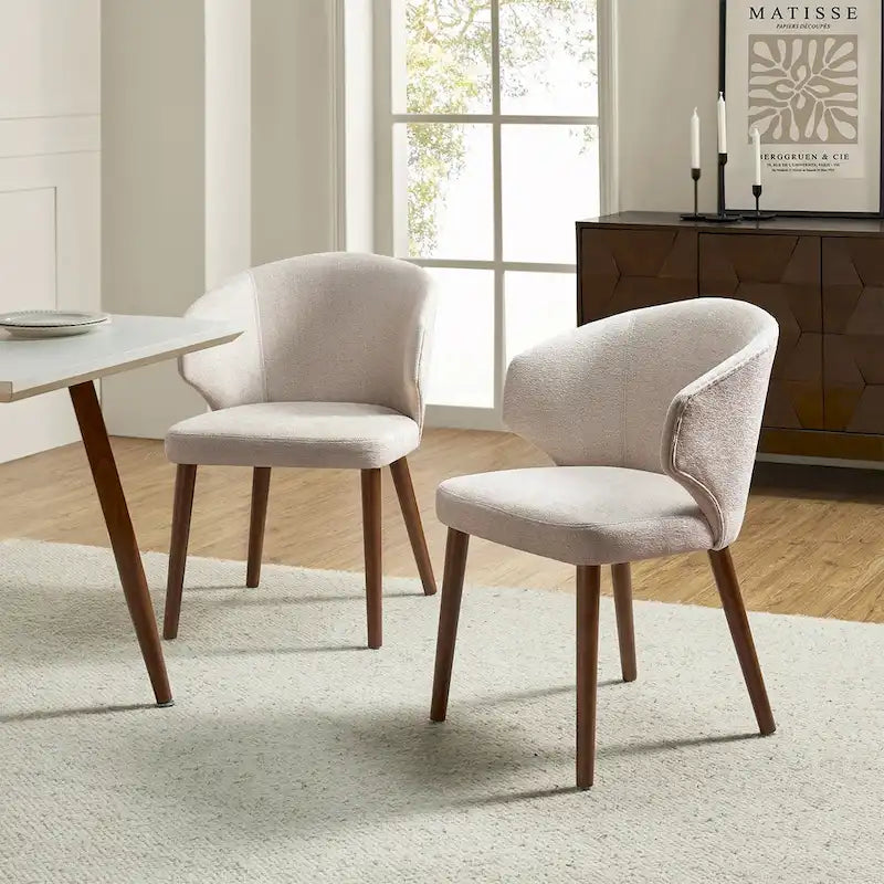 Mid-Century Modern Dining Chair with Wing Back Solid Wood Legs Set of 2