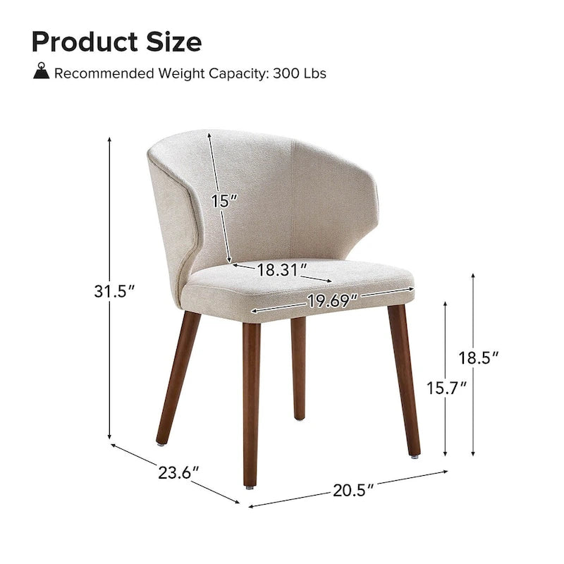 Mid-Century Modern Dining Chair with Wing Back Solid Wood Legs Set of 2