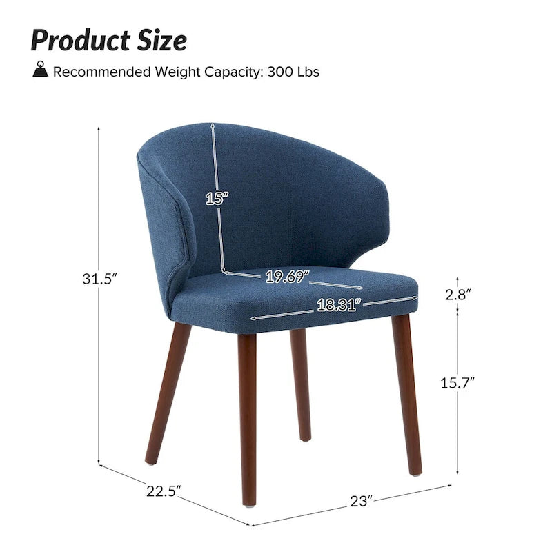 Mid-Century Modern Dining Chair with Wing Back Solid Wood Legs Set of 2